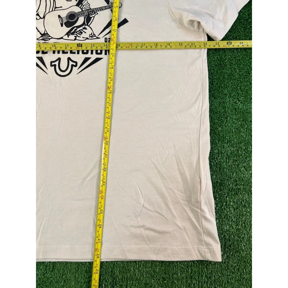 True Religion Mens Buddha Guitar Graphic T-Shirt Cream Beige XL Short Sleeve
